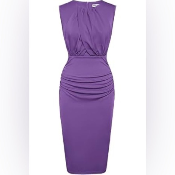 NWT GRACE KARIN Women's Ruched Bodycon Dress Summer Sleeveless Front Drape - Picture 5 of 8